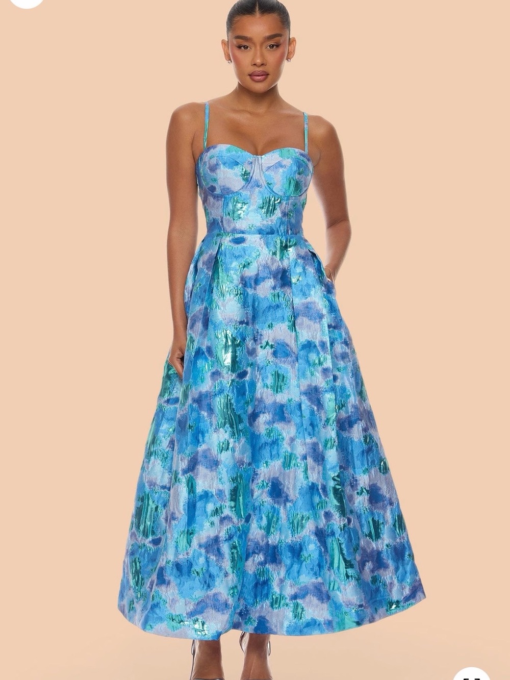 Fashion Nova Blue & Aqua Sweetheart Maxi Dress